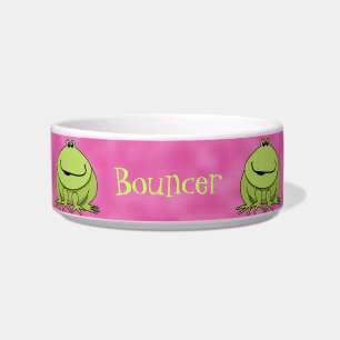 Cute Cartoon Frogs Pink Personalised Pet Bowl