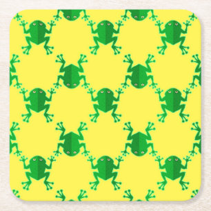 Cute Cartoon Frogs Square Paper Coaster
