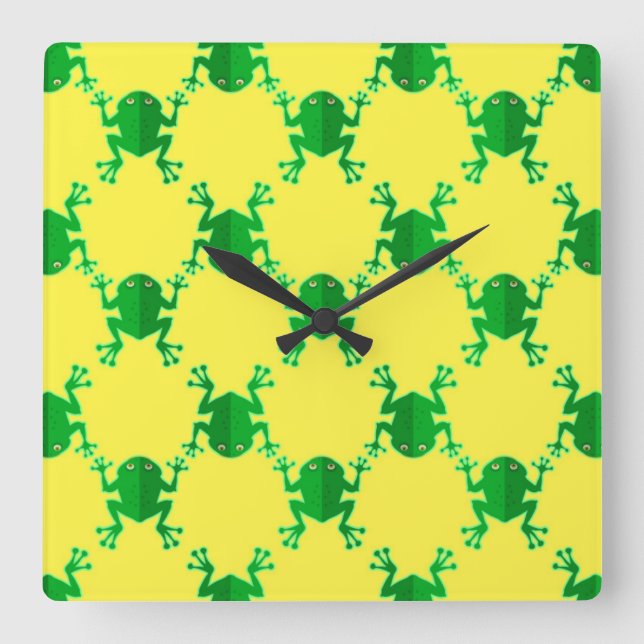 Cute Cartoon Frogs Square Wall Clock (Front)