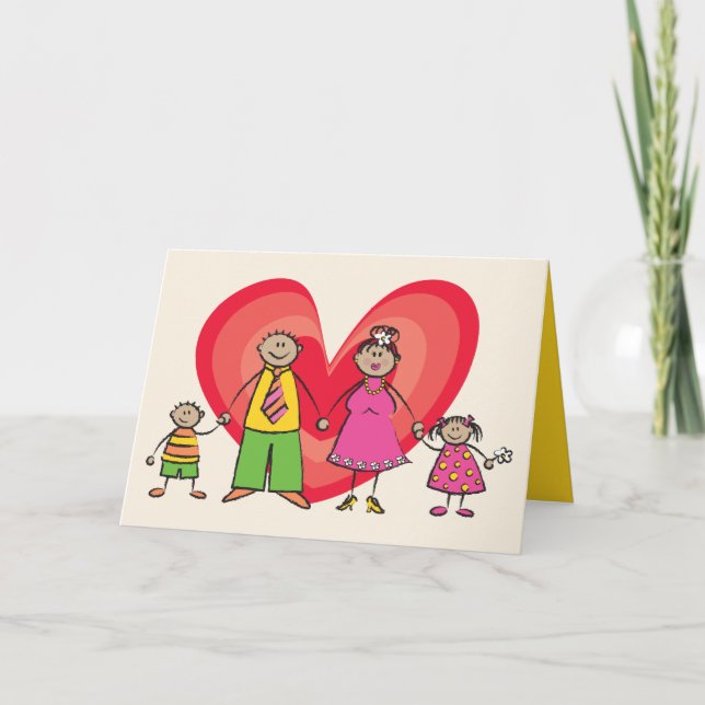 Cute Cartoon Fun Happy Family Love Heart Valentine Holiday Card (Front)