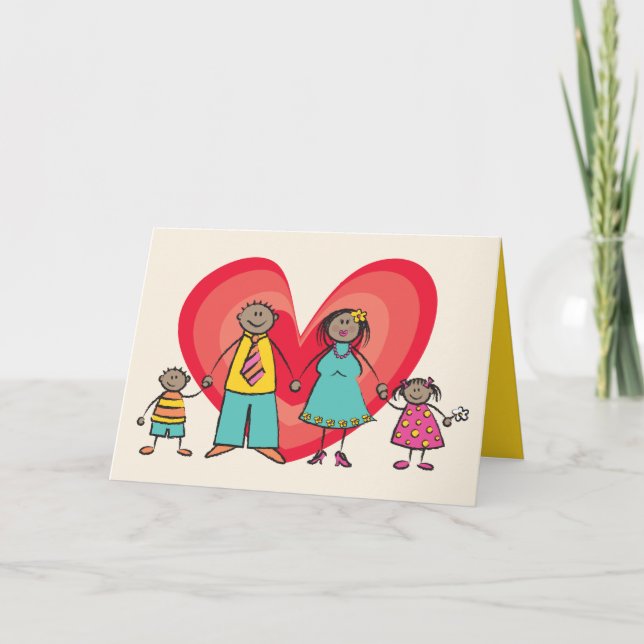 Cute Cartoon Fun Happy Family Love Heart Valentine Holiday Card (Front)