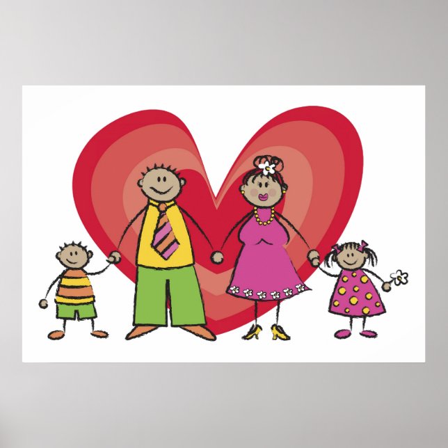 Cute Cartoon Fun Happy Family Love Heart Valentine Poster (Front)