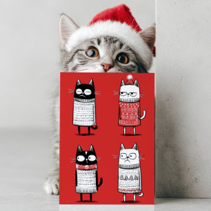 Cute Cartoon Funny Cats Lover Red Meowy Christmas Holiday Card