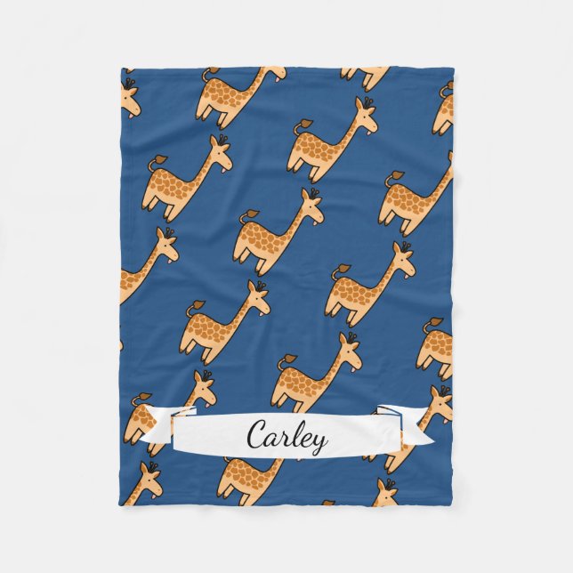 Cute Cartoon Funny Giraffe & Name in Script Fleece Blanket (Front)