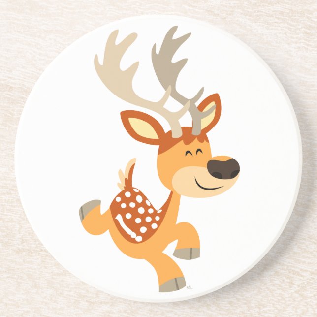 Cute Cartoon Gamboling Fallow Deer Coaster (Front)