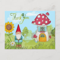 Cute Cartoon Garden Gnome and House Thank You
