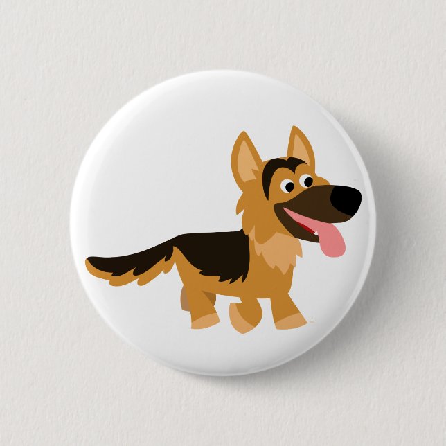 Cute Cartoon German Shepherd Dog Button Badge (Front)