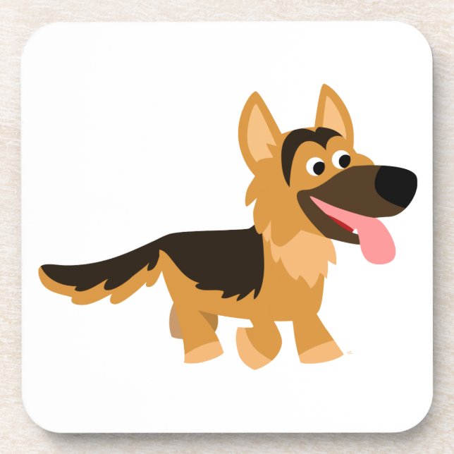 Cute Cartoon German Shepherd Dog Coasters Set (Front)