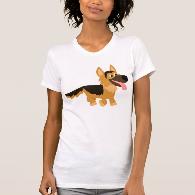 Cute Cartoon German Shepherd Dog Women T-Shirt (Front)