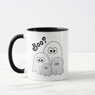 Cute Cartoon Ghost Family Asking "Boo?" Mug
