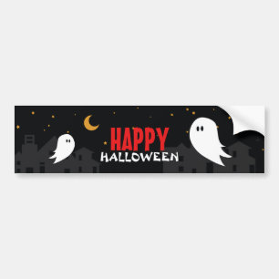 Cute cartoon ghost in town halloween night bumper sticker