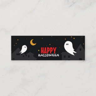 Cute cartoon ghost in town halloween night mini business card