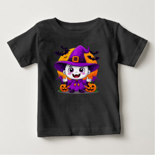 Cute Cartoon Ghost in Witch Hat Baby T-Shirt