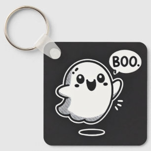 Cute Cartoon Ghost Saying Boo Key Ring