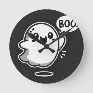 Cute Cartoon Ghost Saying Boo Round Clock