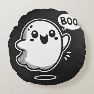 Cute Cartoon Ghost Saying Boo Round Cushion