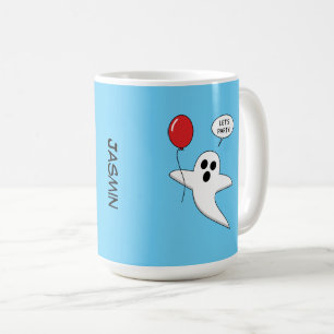 Cute Cartoon Ghost with Red Balloon Add Name Coffee Mug