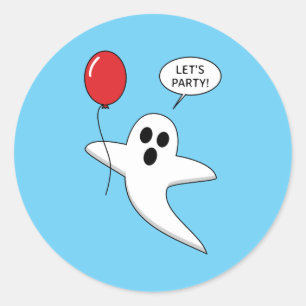 Cute Cartoon Ghost with Red Balloon Classic Round Sticker