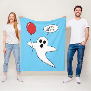 Cute Cartoon Ghost with Red Balloon Fleece Blanket
