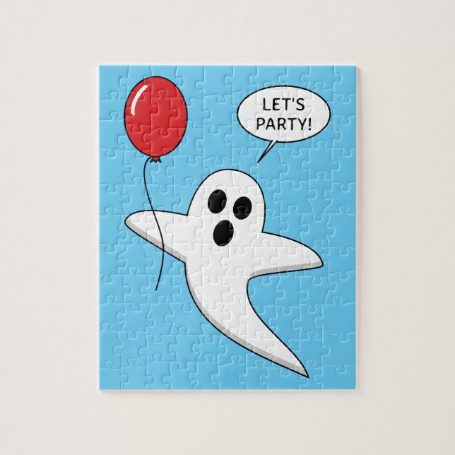 Cute Cartoon Ghost with Red Balloon Jigsaw Puzzle (Vertical)