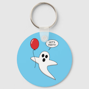Cute Cartoon Ghost with Red Balloon Key Ring