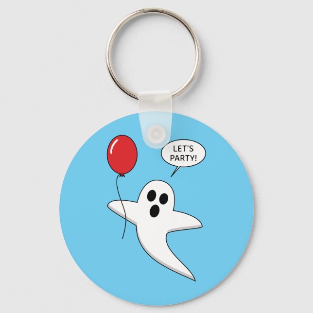 Cute Cartoon Ghost with Red Balloon Key Ring (Front)