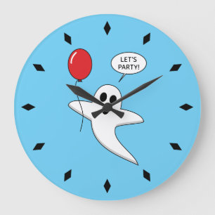 Cute Cartoon Ghost with Red Balloon Large Clock