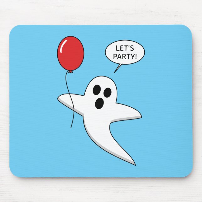 Cute Cartoon Ghost with Red Balloon Mouse Pad (Front)