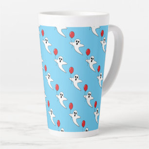 Cute Cartoon Ghost with Red Balloon Pattern Latte Mug