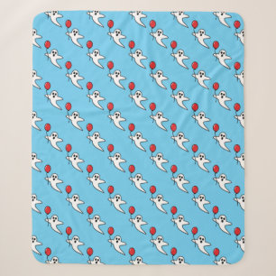 Cute Cartoon Ghost with Red Balloon Pattern Sherpa Blanket