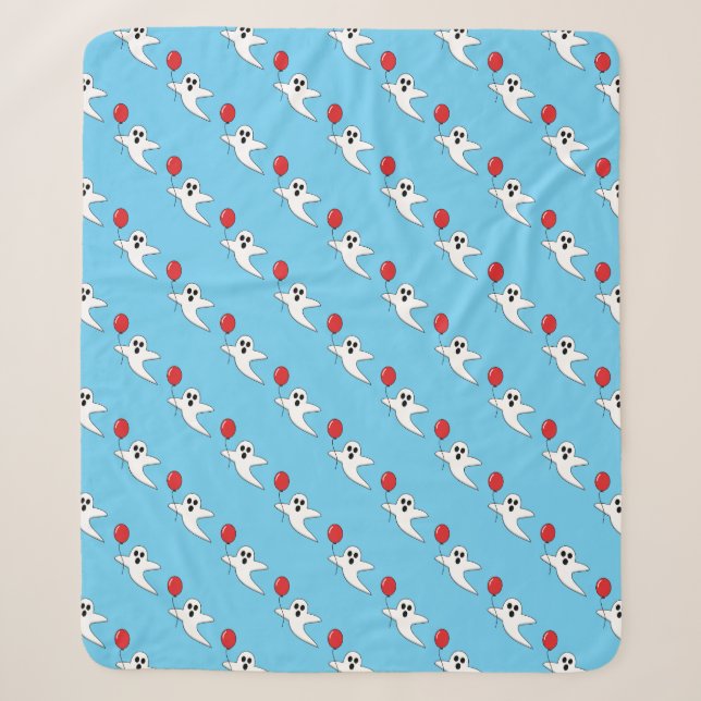 Cute Cartoon Ghost with Red Balloon Pattern Sherpa Blanket (Front)