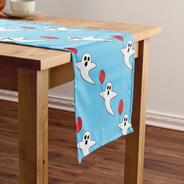 Cute Cartoon Ghost with Red Balloon Pattern Short Table Runner (In Situ)