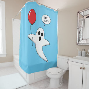 Cute Cartoon Ghost with Red Balloon Shower Curtain