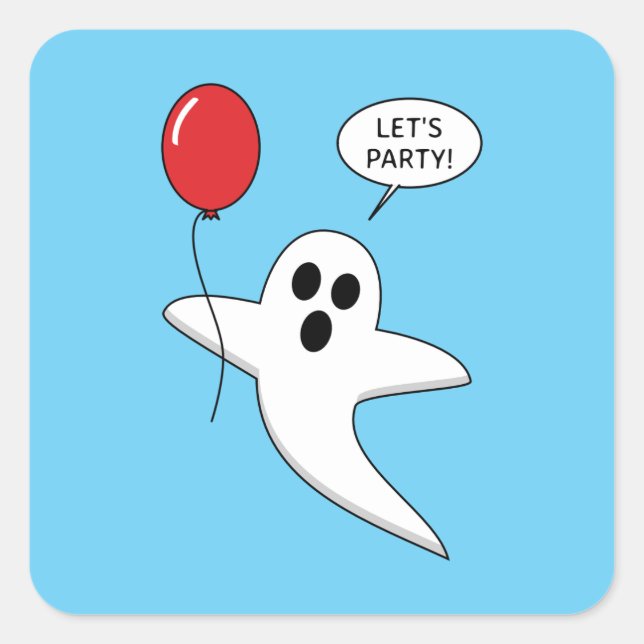 Cute Cartoon Ghost with Red Balloon Square Sticker (Front)
