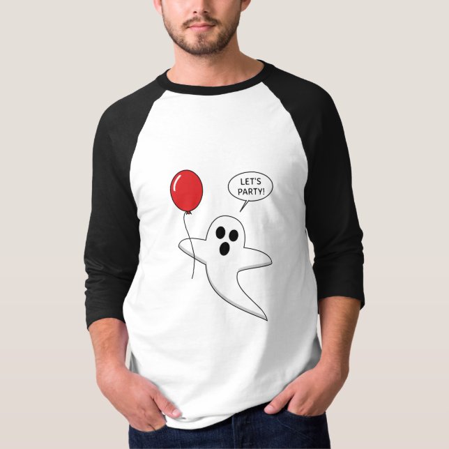 Cute Cartoon Ghost with Red Balloon T-Shirt (Front)