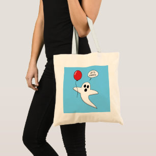 Cute Cartoon Ghost with Red Balloon Tote Bag