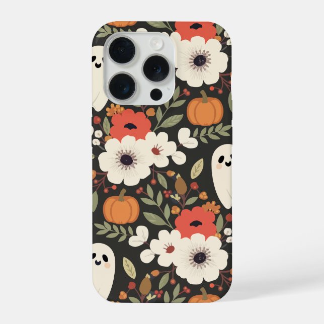 Cute Cartoon Ghosts Flowers Pumpkins Halloween iPhone Case (Back)
