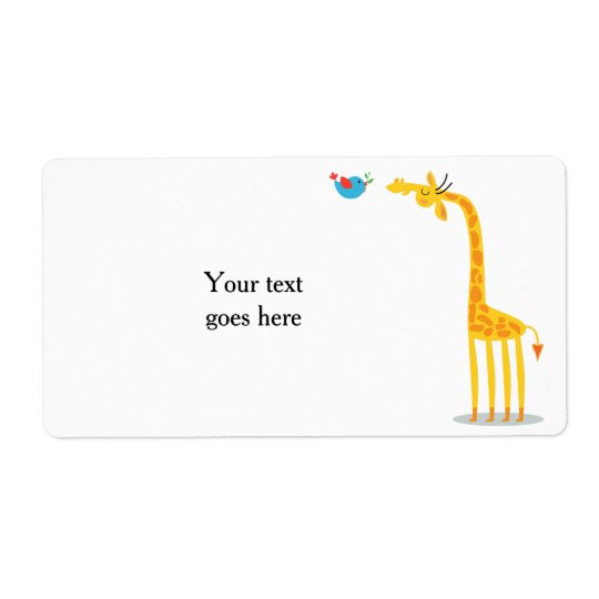 Cute cartoon giraffe and bird shipping label
