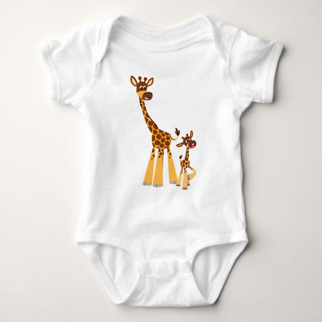 Cute Cartoon Giraffe and Calf  Baby Baby Bodysuit (Front)