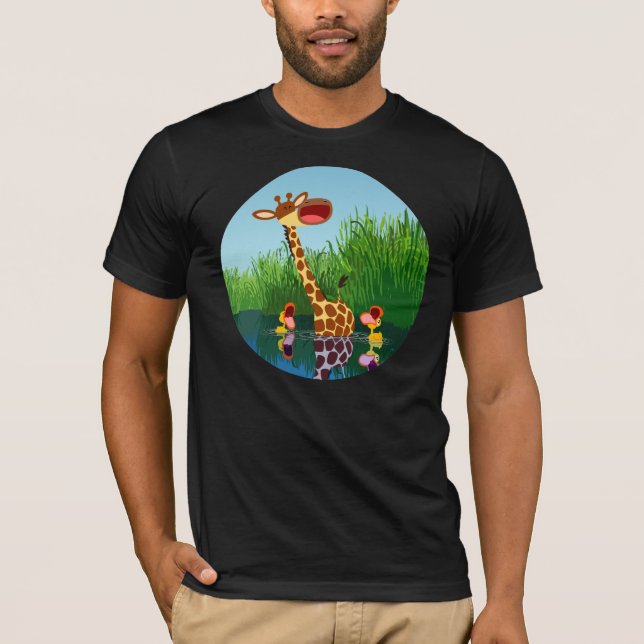 Cute Cartoon Giraffe and Ducklings T-Shirt (Front)