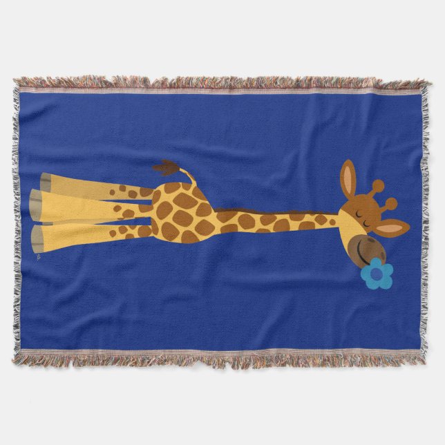 Cute Cartoon Giraffe And Flower Throw Blanket (Front)