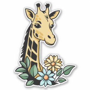 Cute Cartoon Giraffe And Flowers