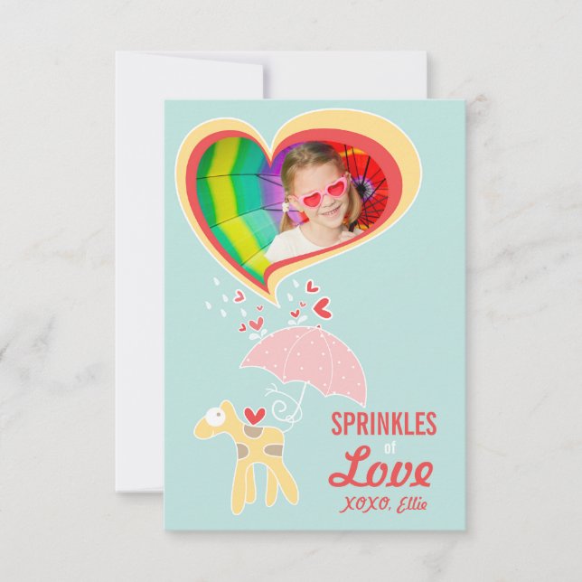 Cute Cartoon Giraffe Classroom Kid Valentine Photo Invitation (Front)