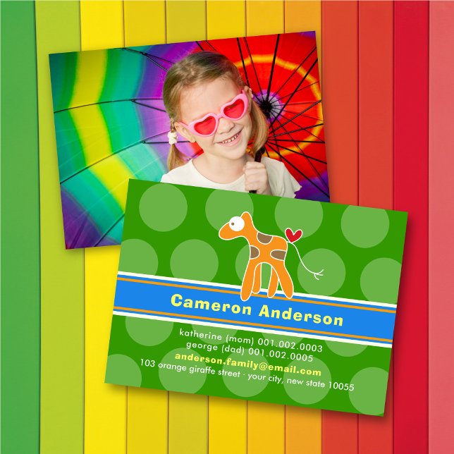 Cute Cartoon Giraffe Colourful Kid's Profile Photo Calling Card (Creator Uploaded)