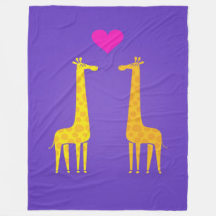 Cute Cartoon Giraffe Couple In Love Fleece Blanket