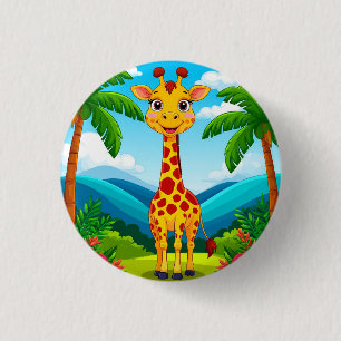 Cute Cartoon Giraffe in a Tropical Landscape 3 Cm Round Badge