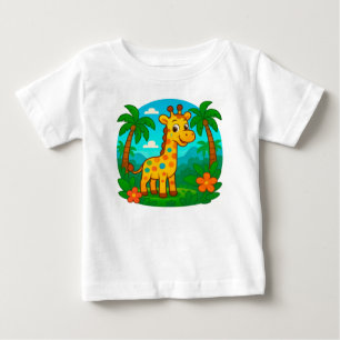 Cute Cartoon Giraffe in a Tropical Landscape Baby T-Shirt