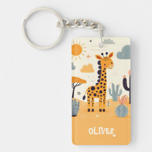 Cute Cartoon Giraffe in Savanna Key Ring