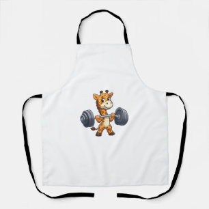 Cute Cartoon Giraffe Lifting Weights Fitness Gym Apron