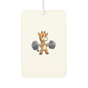Cute Cartoon Giraffe Lifting Weights Fitness Gym Car Air Freshener